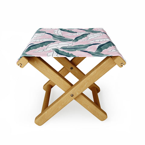 Britt Mills Design Banana Leaves Pink Folding Stool