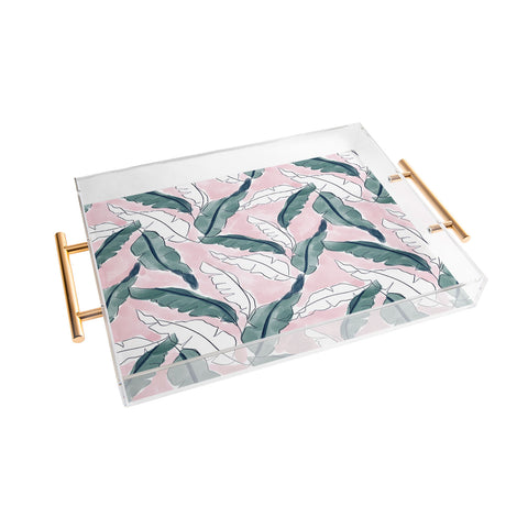 Britt Mills Design Banana Leaves Pink Acrylic Tray