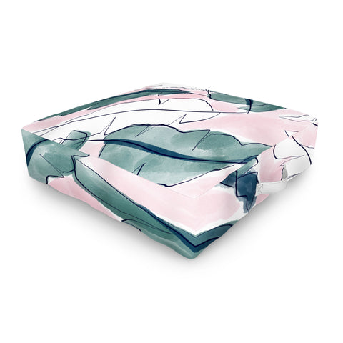 Britt Mills Design Banana Leaves Pink Outdoor Floor Cushion