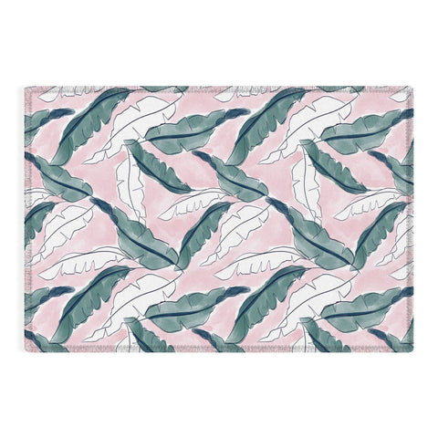 Britt Mills Design Banana Leaves Pink Outdoor Rug
