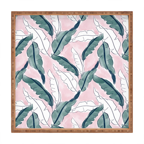 Britt Mills Design Banana Leaves Pink Square Tray