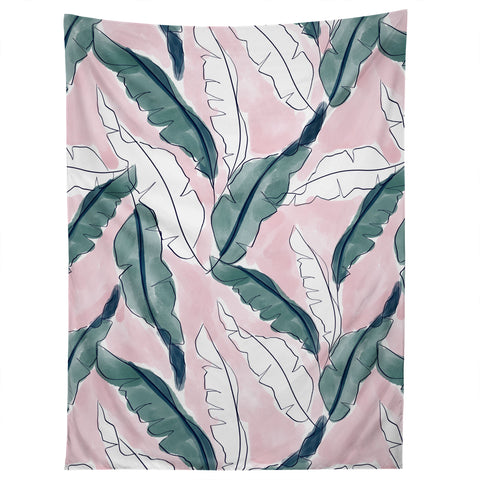 Britt Mills Design Banana Leaves Pink Tapestry