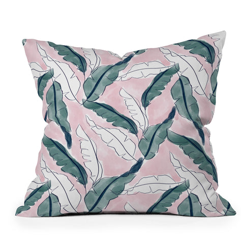 Britt Mills Design Banana Leaves Pink Outdoor Throw Pillow