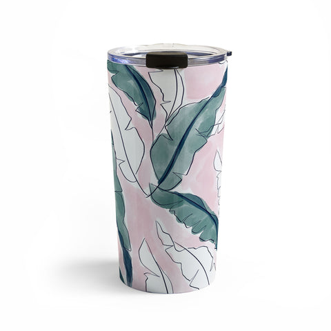 Britt Mills Design Banana Leaves Pink Travel Mug