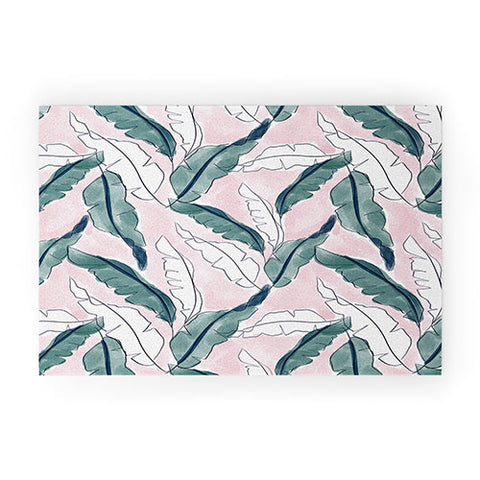 Britt Mills Design Banana Leaves Pink Welcome Mat