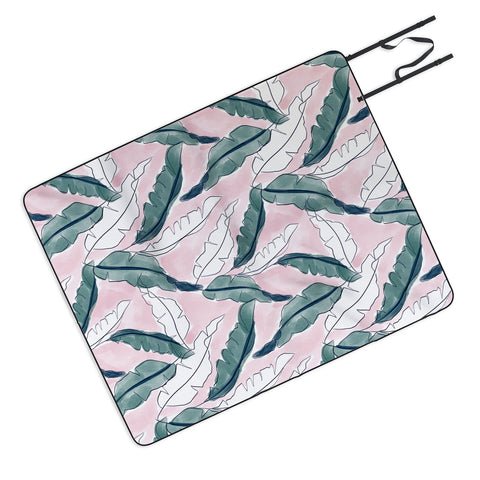 Britt Mills Design Banana Leaves Pink Picnic Blanket