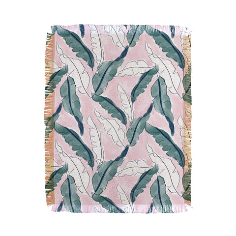Britt Mills Design Banana Leaves Pink Throw Blanket