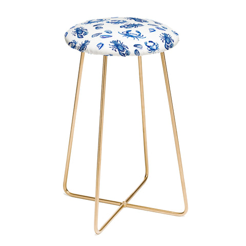 Britt Mills Design Blue and White Sea Life II Counter Stool