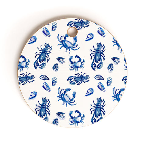Britt Mills Design Blue and White Sea Life II Cutting Board Round