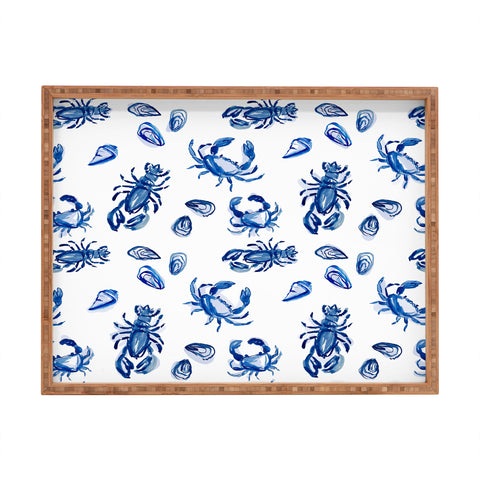 Britt Mills Design Blue and White Sea Life II Rectangular Tray