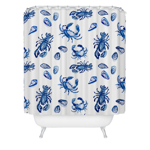 Britt Mills Design Blue and White Sea Life II Shower Curtain