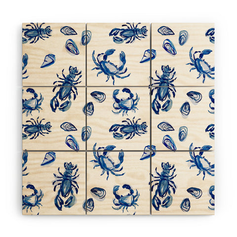 Britt Mills Design Blue and White Sea Life II Wood Wall Mural