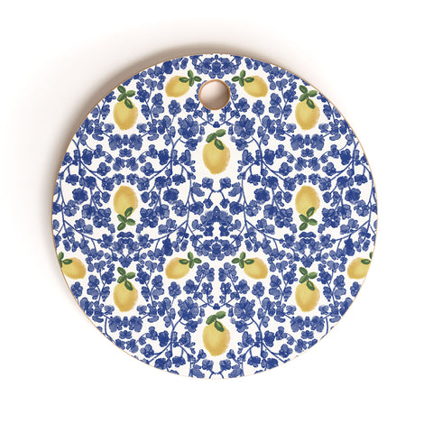 Britt Mills Design Chinoiserie Lemons Cutting Board Round