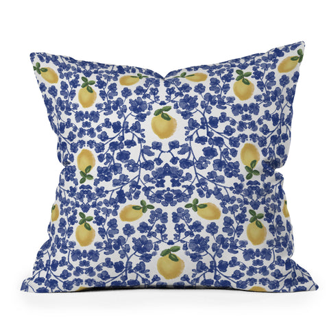 Britt Mills Design Chinoiserie Lemons Throw Pillow