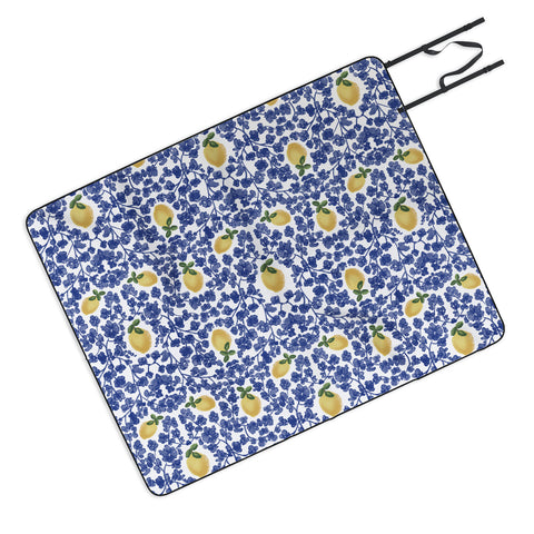 Britt Mills Design Chinoiserie Lemons Picnic Blanket