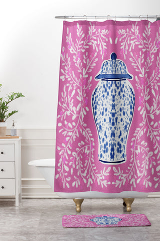 Britt Mills Design Chinoiserie Pink Shower Curtain And Mat