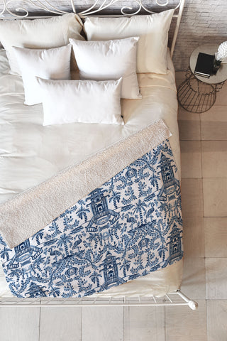 Britt Mills Design Coastal Chinoiserie II Fleece Throw Blanket