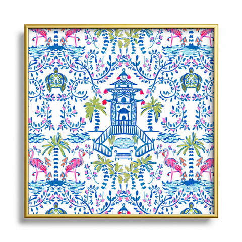 Britt Mills Design Colorful Coastal Chinoiserie Square Metal Framed Art Print
