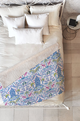 Britt Mills Design Colorful Coastal Chinoiserie Fleece Throw Blanket