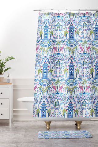 Britt Mills Design Colorful Coastal Chinoiserie Shower Curtain And Mat