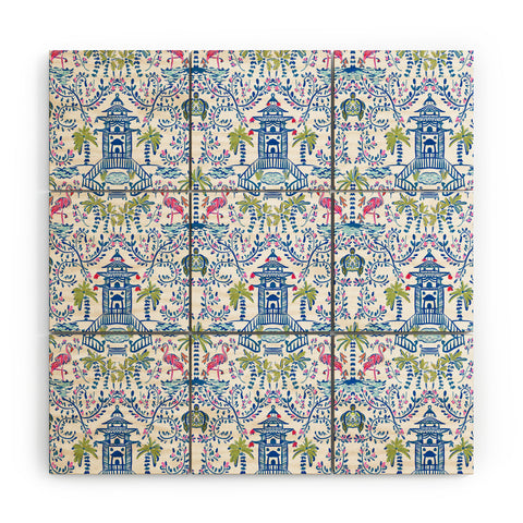 Britt Mills Design Colorful Coastal Chinoiserie Wood Wall Mural