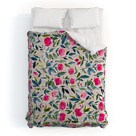 Britt Mills Design Popping Peonies Beige Comforter
