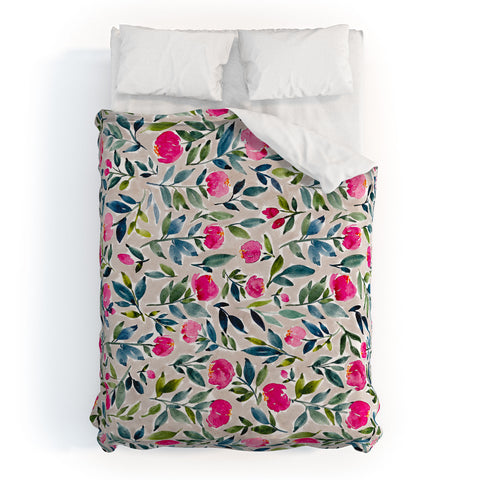 Britt Mills Design Popping Peonies Beige Duvet Cover