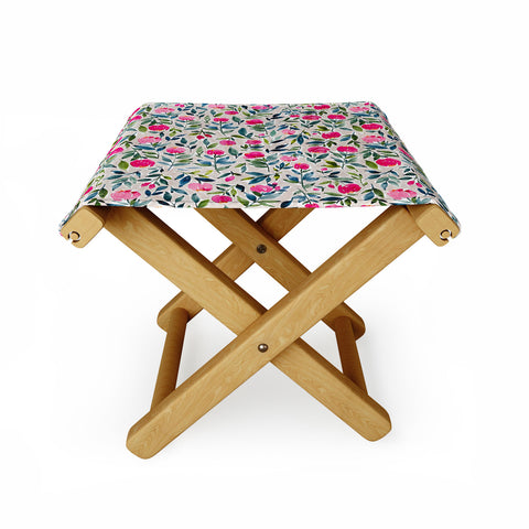 Britt Mills Design Popping Peonies Beige Folding Stool