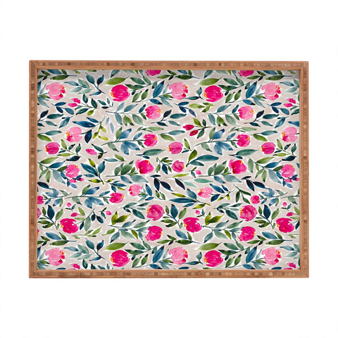 Britt Mills Design Popping Peonies Beige Rectangular Tray