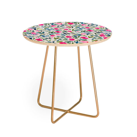 Britt Mills Design Popping Peonies Beige Round Side Table