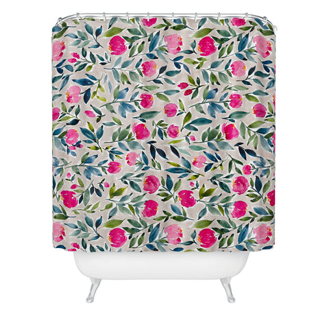Britt Mills Design Popping Peonies Beige Shower Curtain