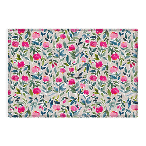 Britt Mills Design Popping Peonies Beige Outdoor Rug