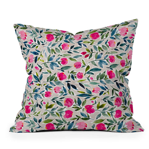 Britt Mills Design Popping Peonies Beige Outdoor Throw Pillow