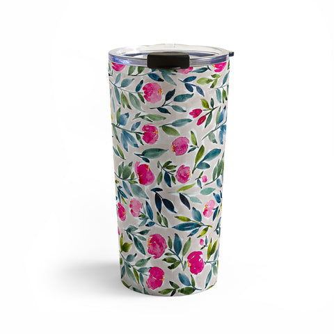 Britt Mills Design Popping Peonies Beige Travel Mug