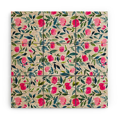 Britt Mills Design Popping Peonies Beige Wood Wall Mural