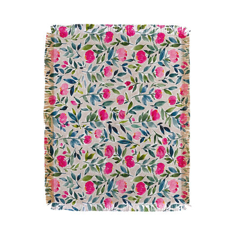 Britt Mills Design Popping Peonies Beige Throw Blanket