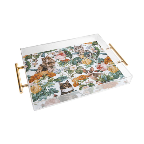 Burcu Korkmazyurek Cat and Floral Pattern III Acrylic Tray