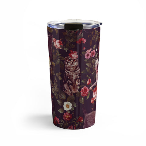 Burcu Korkmazyurek Cat and Floral Pattern Travel Mug