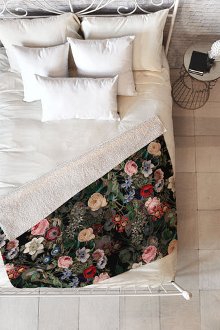 Burcu Korkmazyurek Dark Garden Fleece Throw Blanket