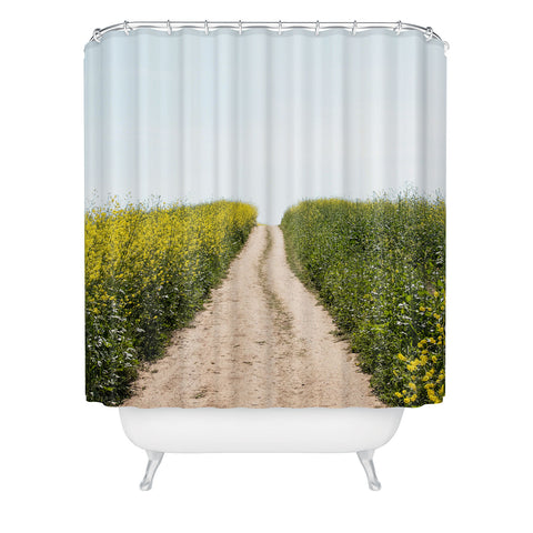 By Brije Black Mustard Flower Field Shower Curtain