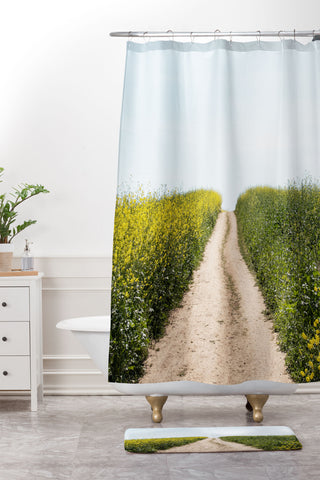 By Brije Black Mustard Flower Field Shower Curtain And Mat