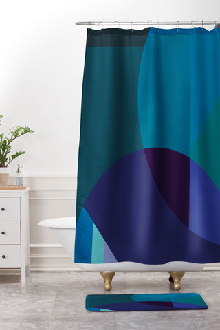 By Brije Coastal Nights Blue Abstract Shower Curtain And Mat