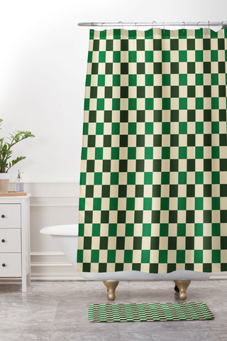 By Brije Green Crossings Gingham Checker Shower Curtain And Mat