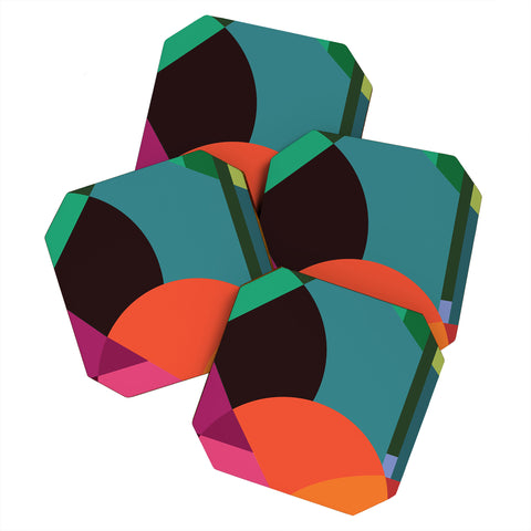 By Brije Pink Sunsets Geometric Abstract Coaster Set