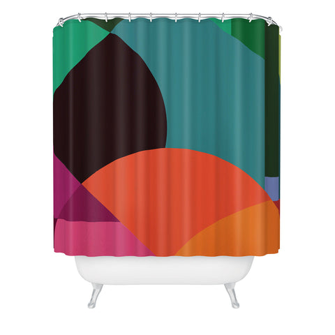 By Brije Pink Sunsets Geometric Abstract Shower Curtain