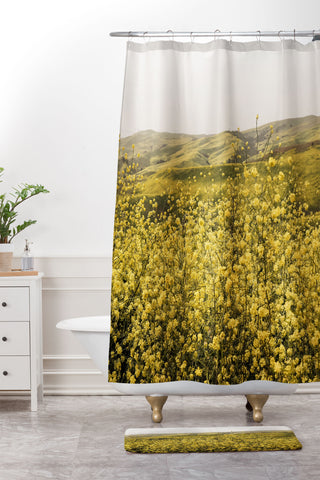 By Brije Spring is Here Yellow Wildflowers Shower Curtain And Mat