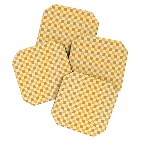 By Brije Yellow Crossings Classic Gingham Checker Coaster Set