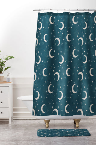 Byre Wilde Goodnight Sky silver moon Shower Curtain And Mat