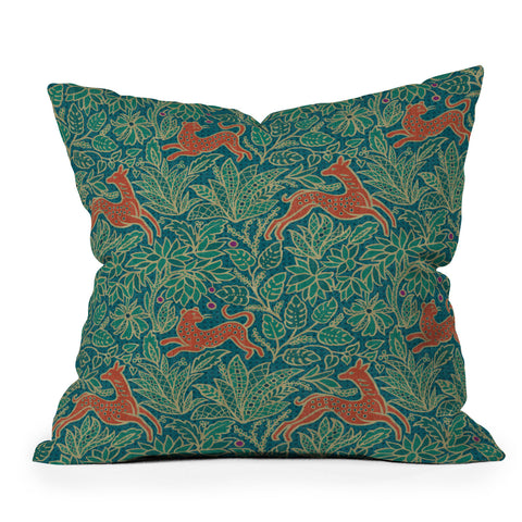 Byre Wilde Jungle Fawn and Cat Outdoor Throw Pillow