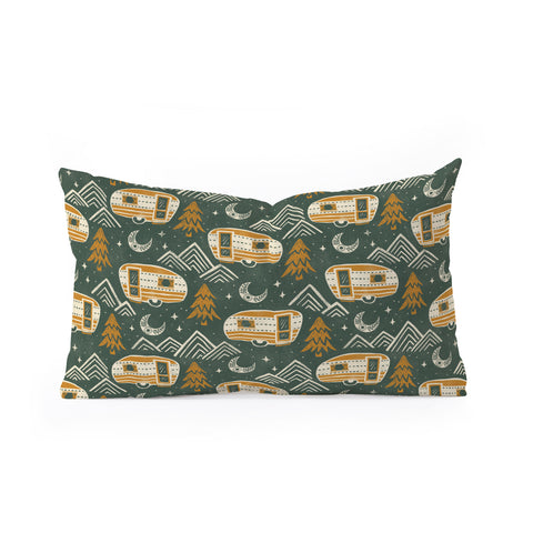 Byre Wilde Little Camper forest green Oblong Throw Pillow